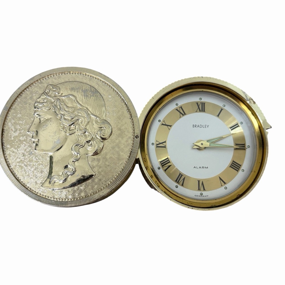 Vintage Bradley Travel Alarm Clock‎ 1970s Made In Germany In Working Order Gold